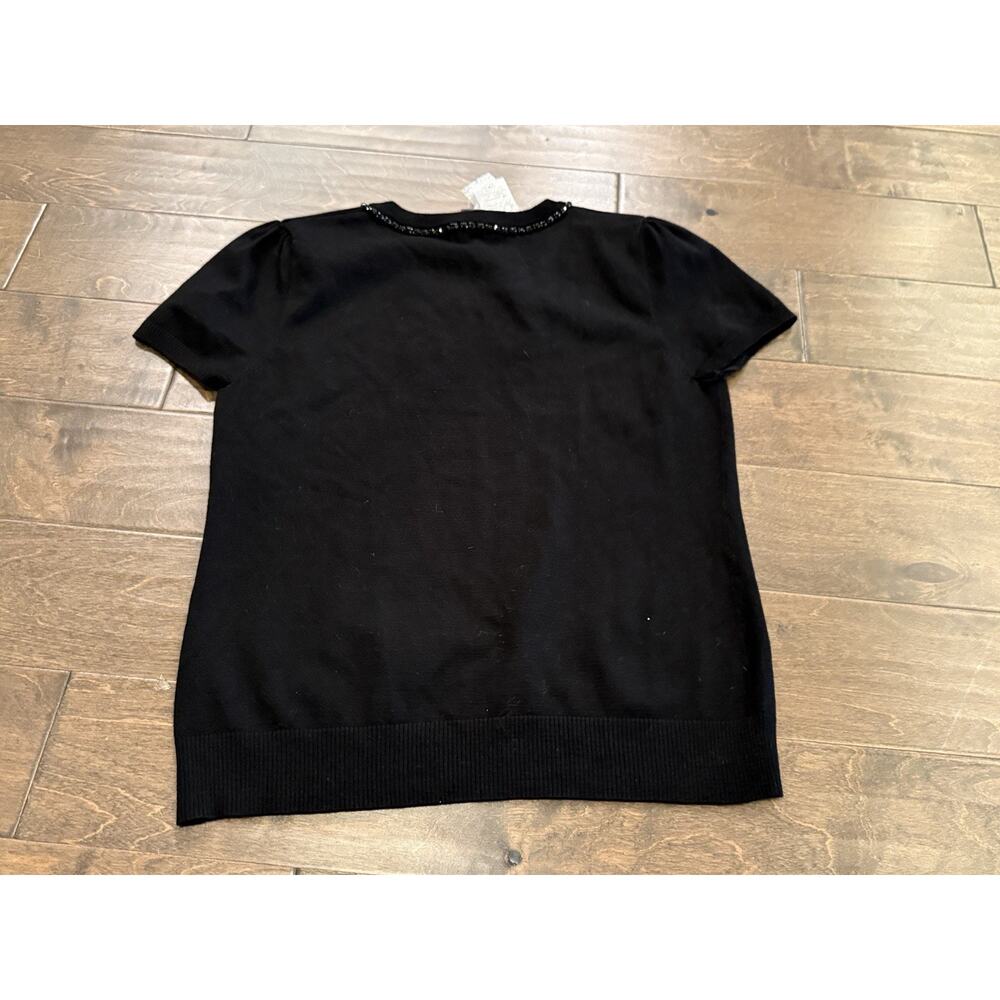 Chelsea & Theodore Womens Black Bow Tie Fixture Short Sleeve Shirt L NWT $68 - Picture 3 of 8